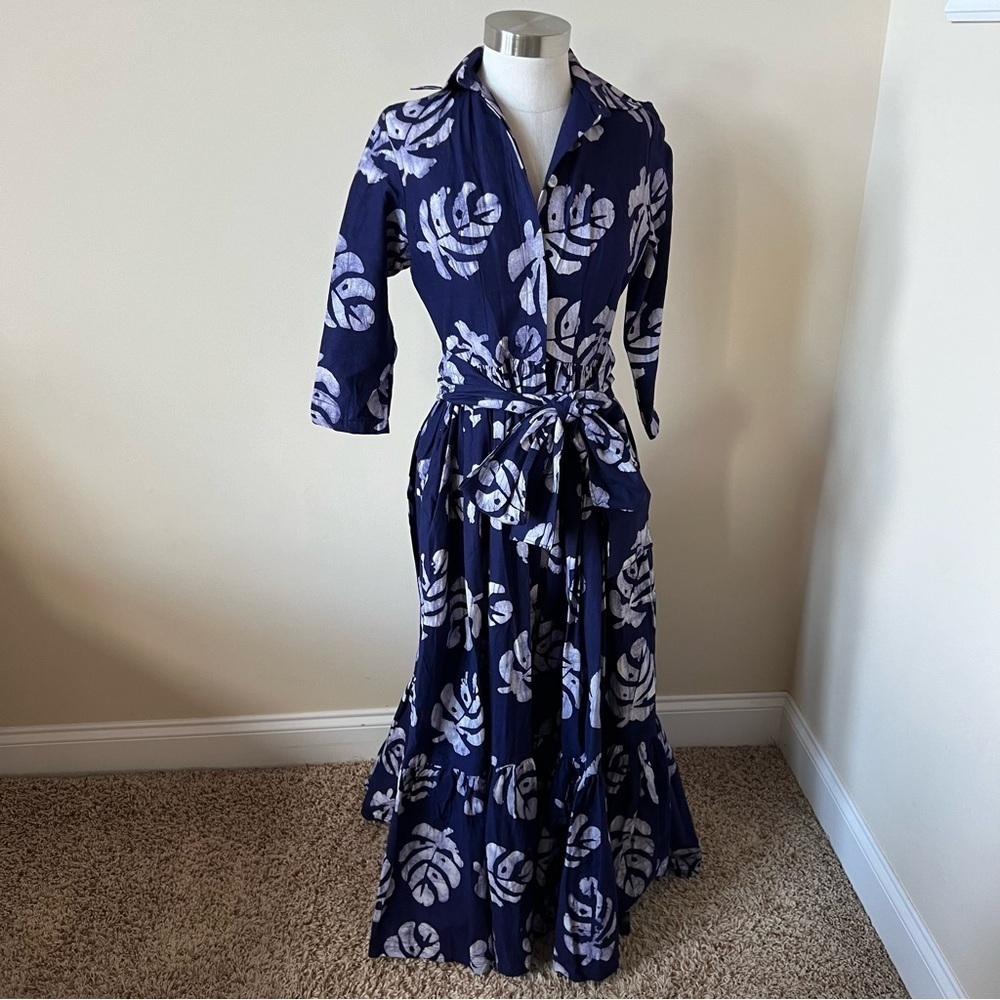 New! Sika Purple Leaf Print Cotton Maxi Shirt Dress 17509 - Picture 3 of 11